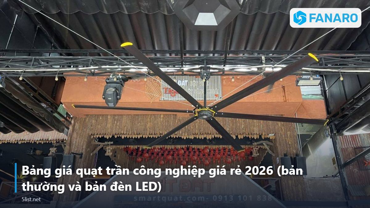 Bảng giá quạt trần công nghiệp giá rẻ 2026 (bản thường và bản đèn LED) – Bảng Giá Quạt Trần Công Nghiệp Giá Rẻ 2026: FNR2900 – FNR330