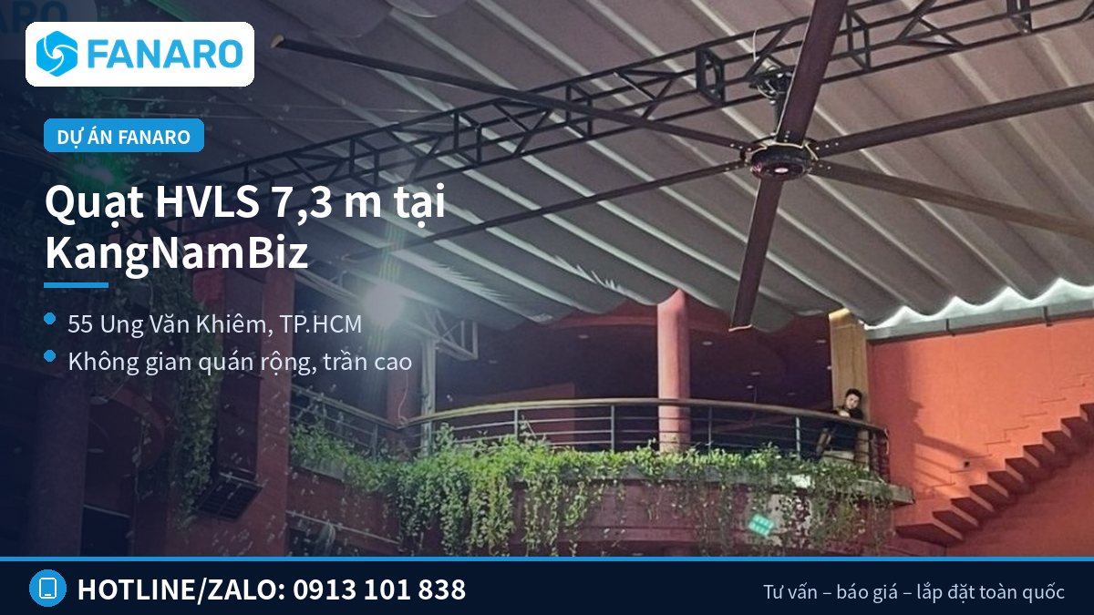 Quạt trần công nghiệp cánh dài 7,3 m dòng V6 lắp cho nhà xưởng trần cao