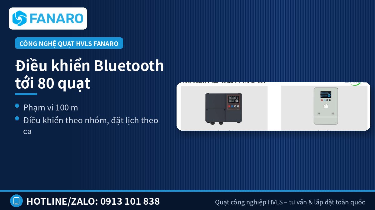 Điều khiển Bluetooth tới 80 quạt HVLS – Điều khiển trung tâm và giám sát IoT