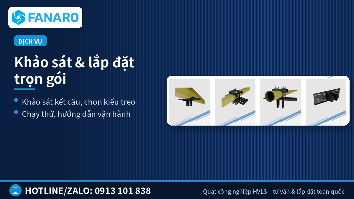 Khảo sát và lắp đặt quạt HVLS trọn gói – Phân phối sỉ quạt trần công nghiệp toàn quốc: giao nhận và lắp đặt ra