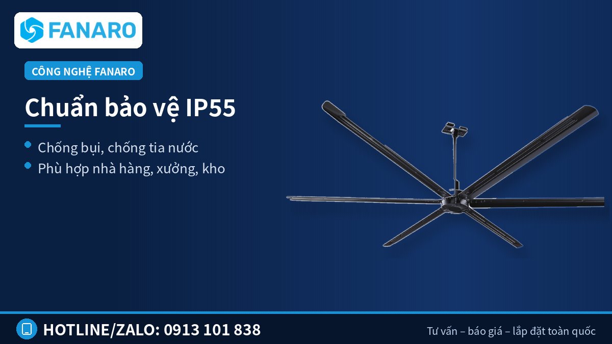Chuẩn IP55 của quạt trần FNR – thông số nhà thầu M&E cần ghi trong hồ sơ