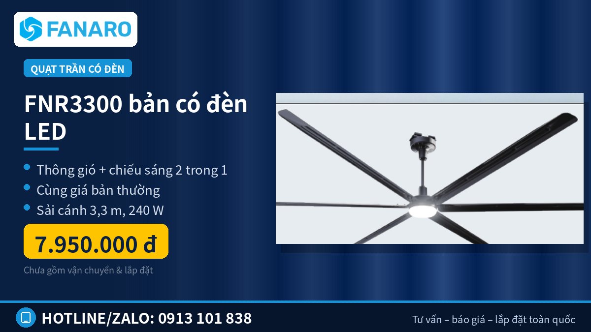 Quạt trần FNR3300 cánh dài 1,5 m bản có đèn LED cho sảnh nhà hàng