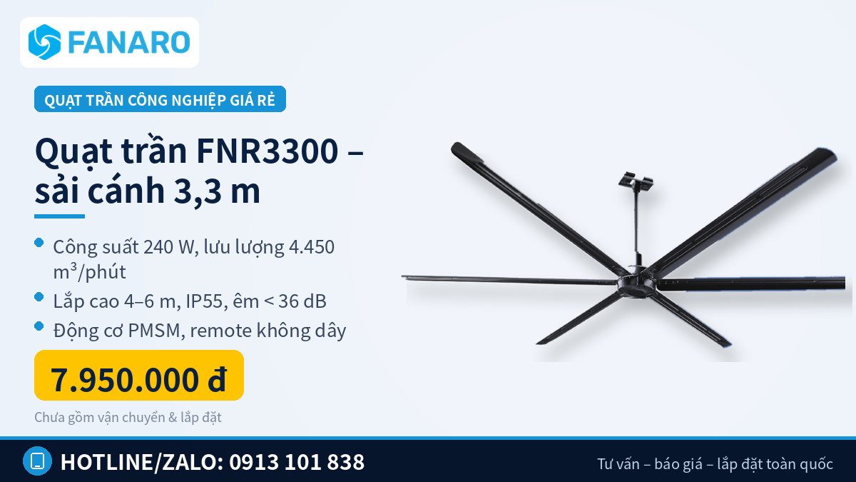 Quạt trần công nghiệp cánh dài FNR3300 sải cánh 3,3 m