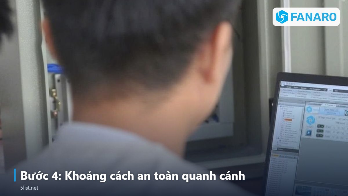 Bước 4: Khoảng cách an toàn quanh cánh – Lắp Đặt Quạt Trần Công Nghiệp 4m: Chiều Cao, Ty Treo, Khoảng