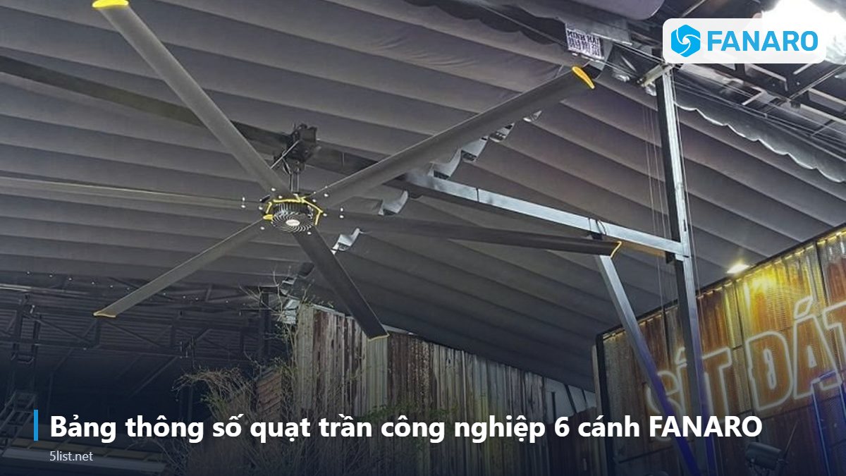 Bảng thông số quạt trần công nghiệp 6 cánh FANARO – Quạt Trần Công Nghiệp 3m 6 Cánh: Giải Pháp Cho Nhà Hàng, Caf