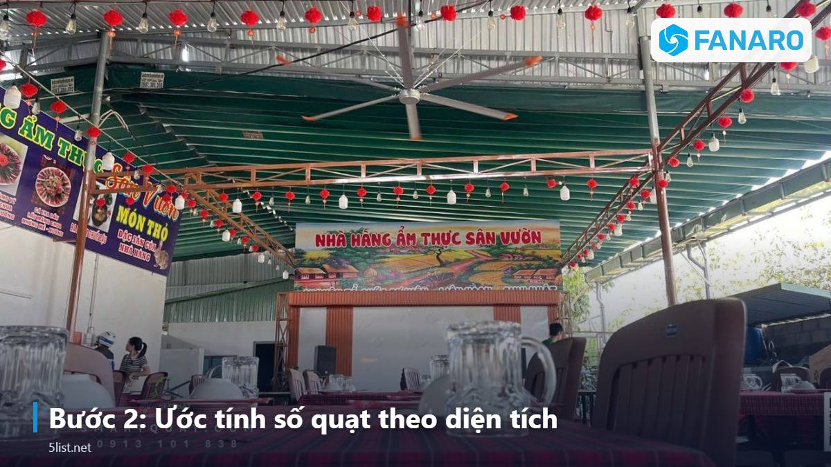Bước 2: Ước tính số quạt theo diện tích – Quạt Trần Công Nghiệp 3m Cho Nhà Hàng, Quán Nhậu: Cần Bao Nh