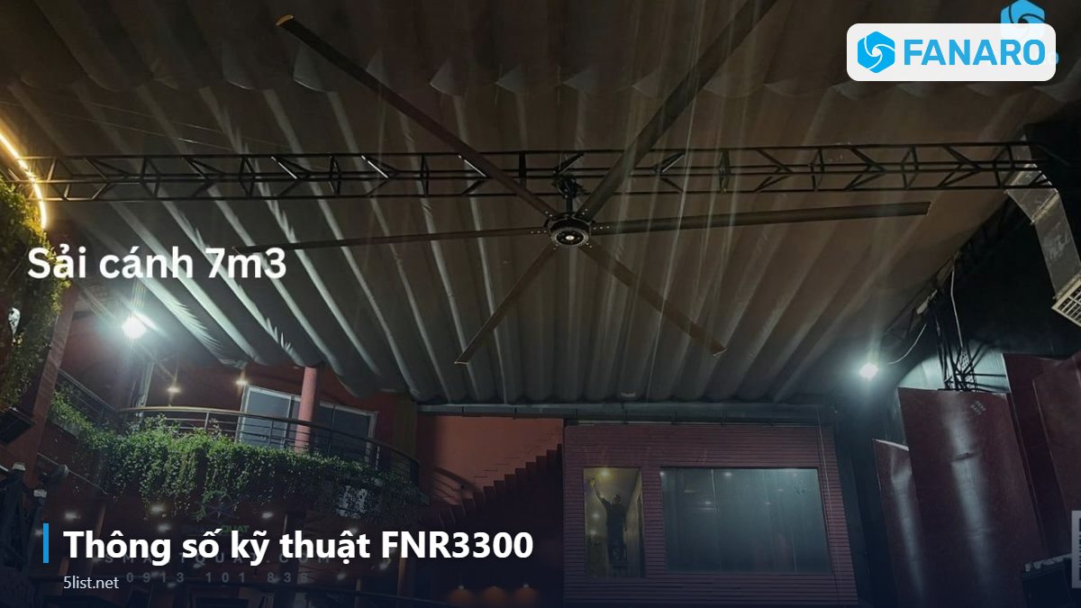 Thông số kỹ thuật FNR3300 – Quạt Trần Công Nghiệp 3m3 FNR3300: Lắp Cao 4–6m, Giá 7,95 Tr