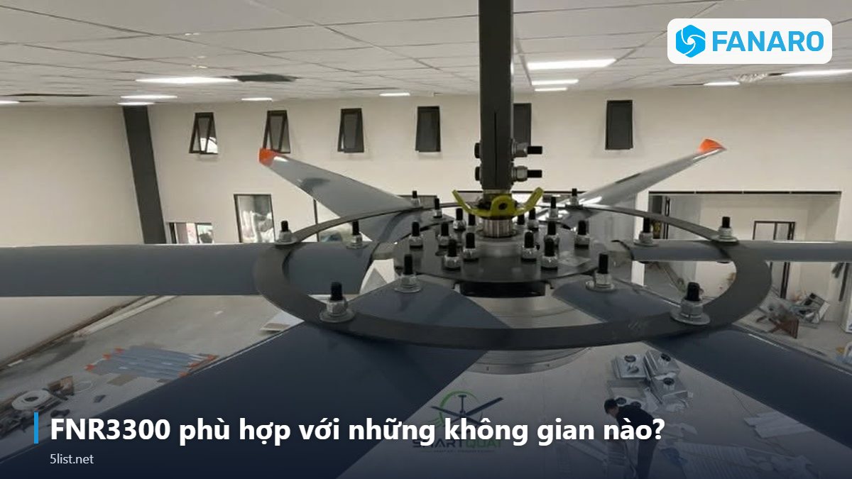 FNR3300 phù hợp với những không gian nào? – Quạt Trần Công Nghiệp 3m3 FNR3300: Lắp Cao 4–6m, Giá 7,95 Tr