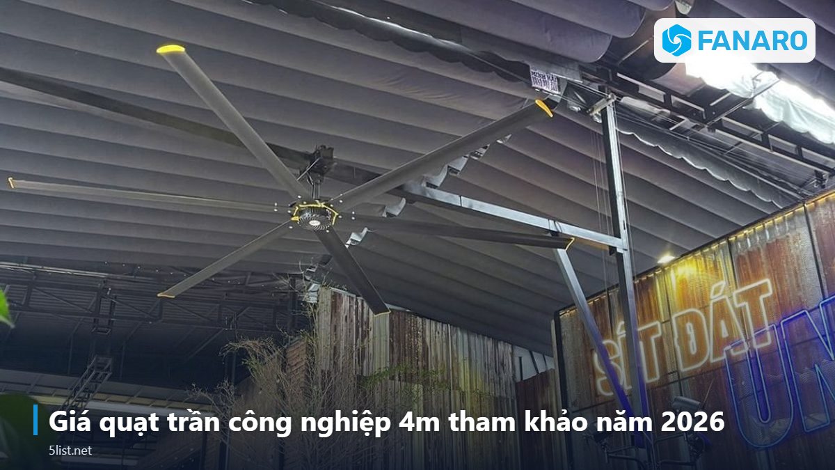 Giá quạt trần công nghiệp 4m tham khảo năm 2026 – Quạt Trần Công Nghiệp 4m: Chọn FNR-C37V6 (3,7m) Hay FNR-C42V