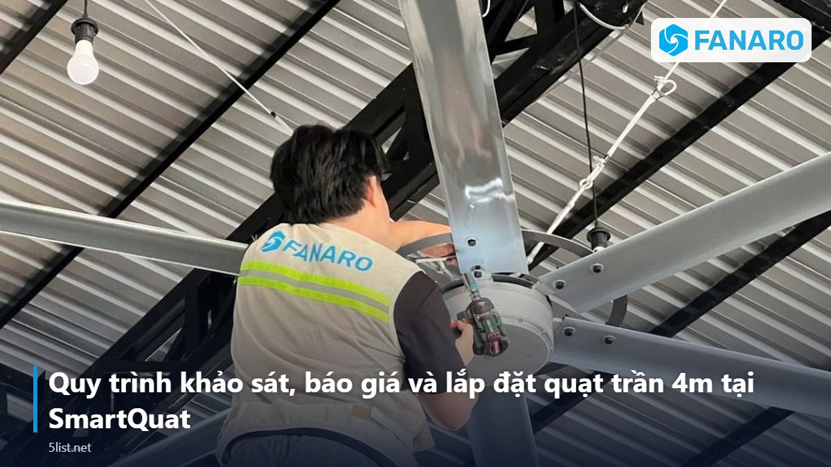 Quy trình khảo sát, báo giá và lắp đặt quạt trần 4m tại SmartQuat – Quạt Trần Công Nghiệp 4m: Chọn FNR-C37V6 (3,7m) Hay FNR-C42V