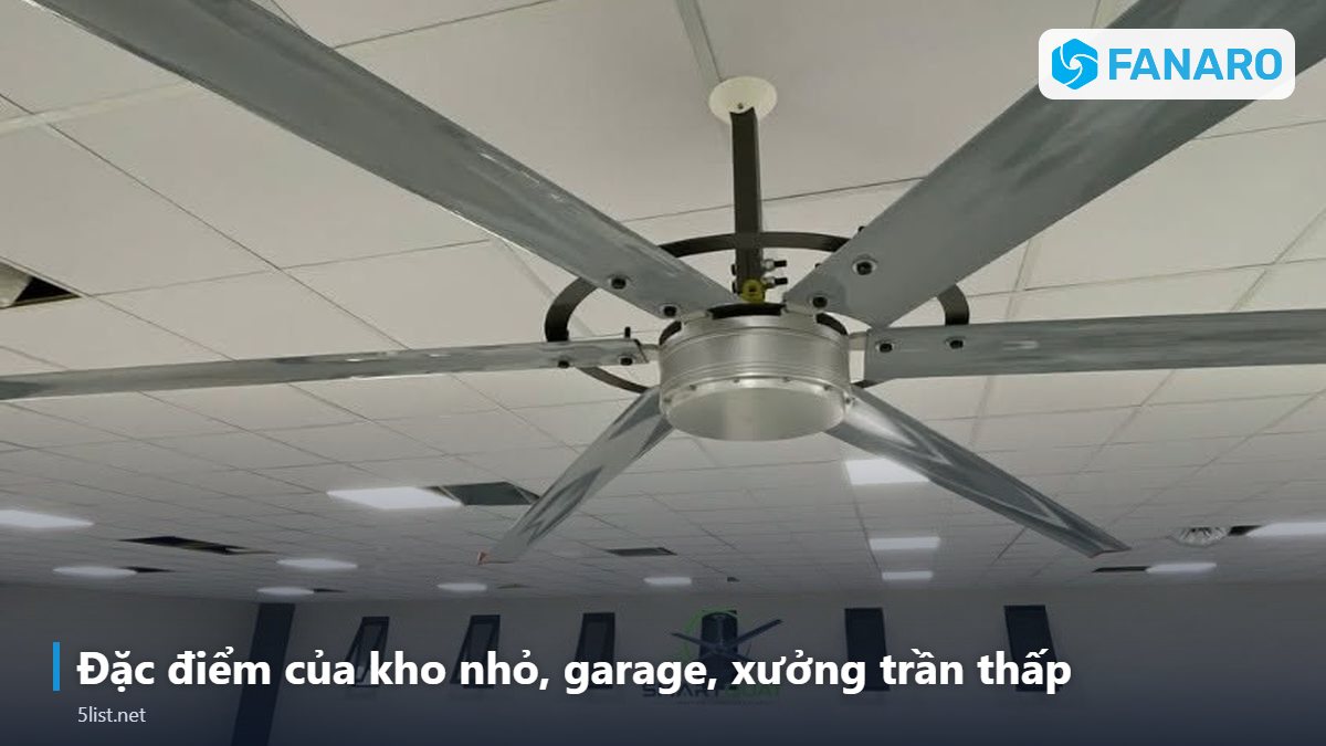 Đặc điểm của kho nhỏ, garage, xưởng trần thấp – Quạt Trần Công Nghiệp Có Đèn Cho Kho Nhỏ, Garage, Xưởng Trần