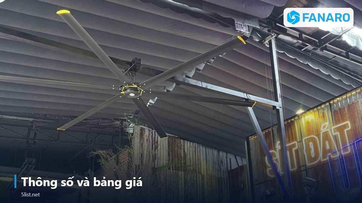 Thông số và bảng giá – Quạt Trần Công Nghiệp Có Đèn Cho Showroom, Sảnh Chờ, Không G