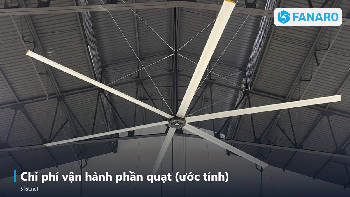 Chi phí vận hành phần quạt (ước tính) – Quạt Trần Công Nghiệp Có Đèn Hay Không Đèn: Nên Chọn Bản Nào
