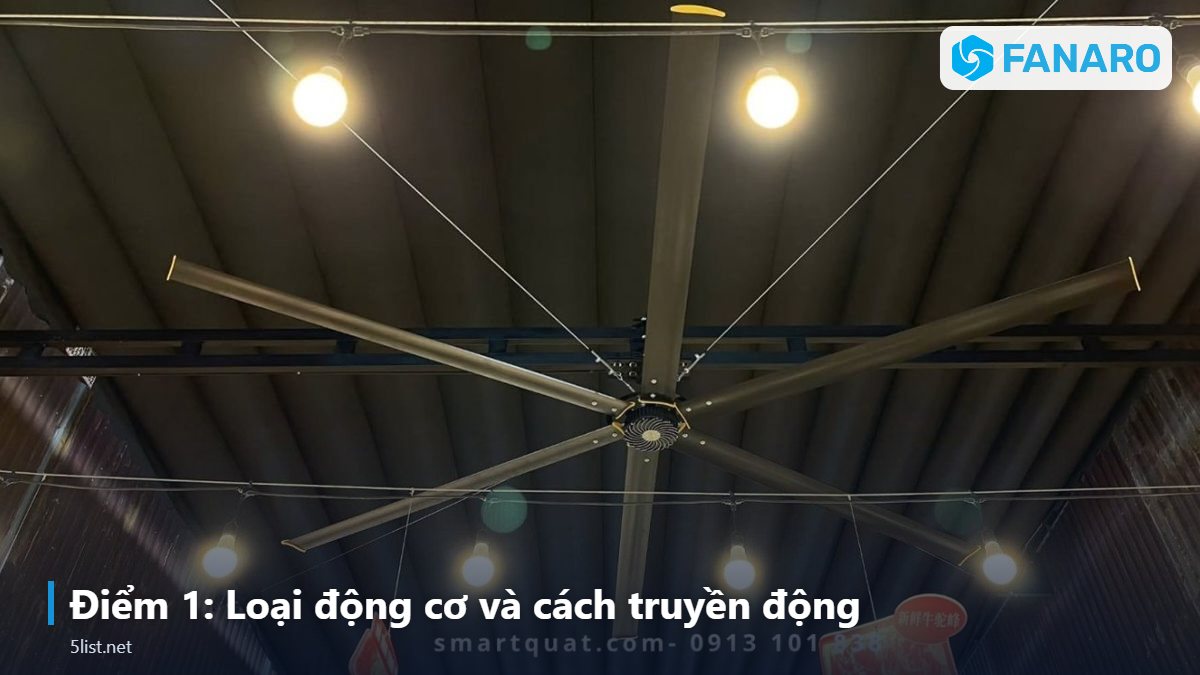 Điểm 1: Loại động cơ và cách truyền động – Quạt Trần Công Nghiệp Giá Rẻ Có Bền Không? 5 Điểm Kỹ Thuật C