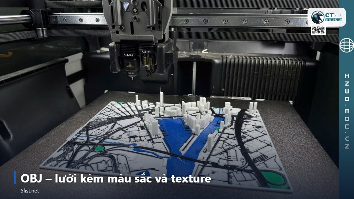 OBJ – lưới kèm màu sắc và texture – Top 5 định dạng file in 3D phổ biến: STL, STEP, OBJ, 3MF, AM