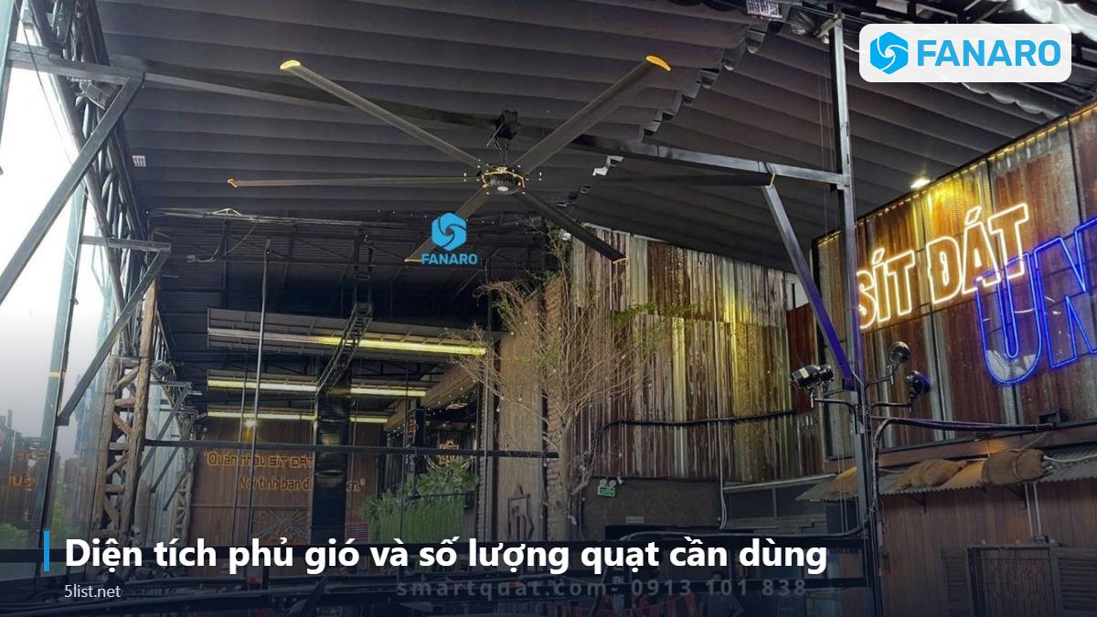 Diện tích phủ gió và số lượng quạt cần dùng – Top 5 Khác Biệt Giữa Quạt Tháp HVLS Và Quạt Đứng Công Nghiệp