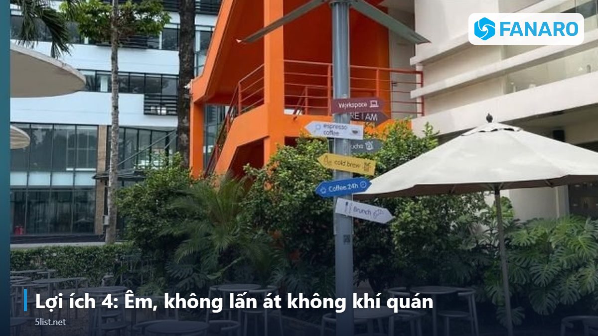 Lợi ích 4: Êm, không lấn át không khí quán – Top 5 Lợi Ích Của Quạt Trần Công Nghiệp Có Đèn Cho Nhà Hàng,