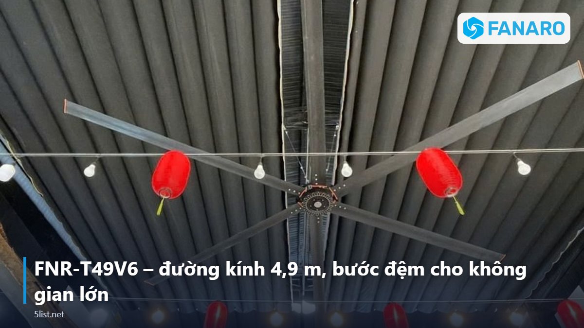 FNR-T49V6 – đường kính 4,9 m, bước đệm cho không gian lớn – Top 5 Mẫu Quạt Tháp HVLS Ngoài Trời Theo Kích Thước