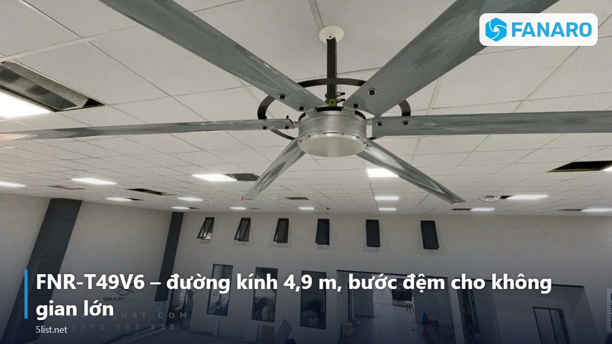 FNR-T49V6 – đường kính 4,9 m, bước đệm cho không gian lớn – Top 5 Mẫu Quạt Tháp HVLS Ngoài Trời Theo Kích Thước