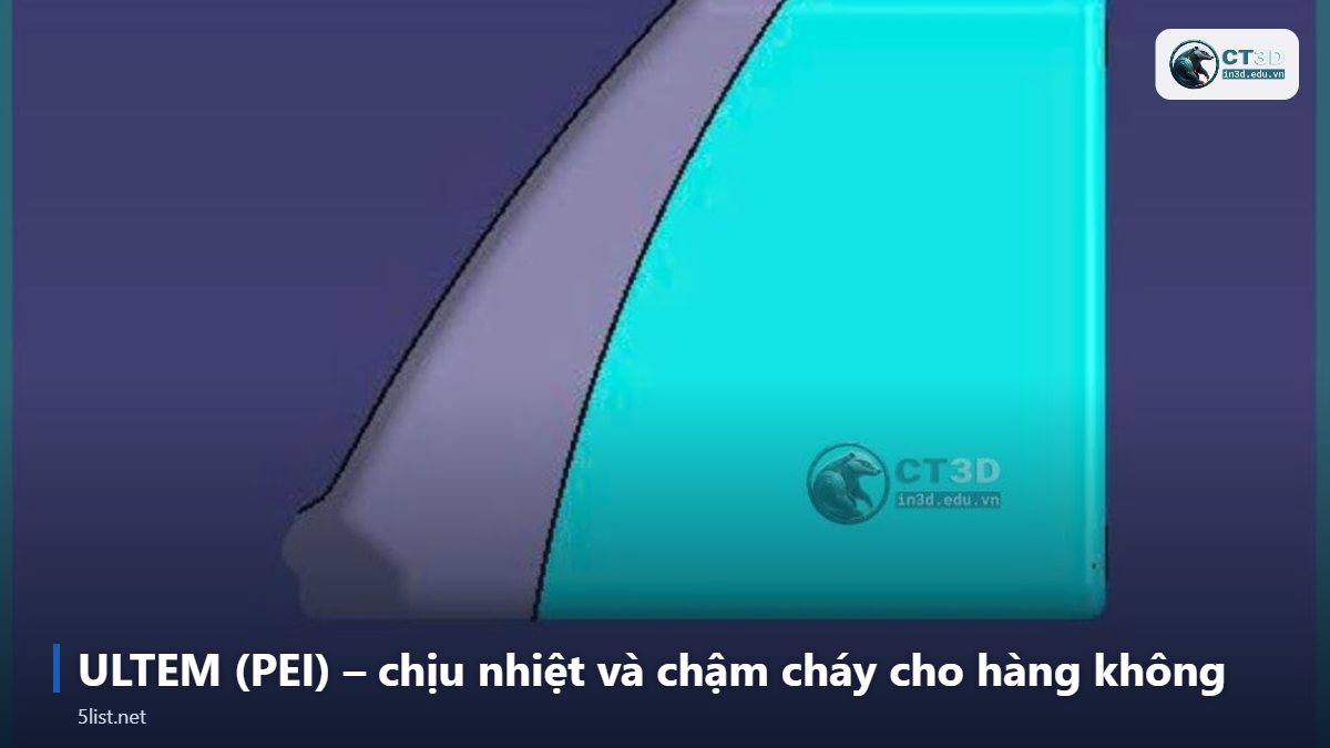 ULTEM (PEI) – chịu nhiệt và chậm cháy cho hàng không – Top 5 nhựa kỹ thuật in 3D công nghiệp: PA12, PC, Nylon CF, P
