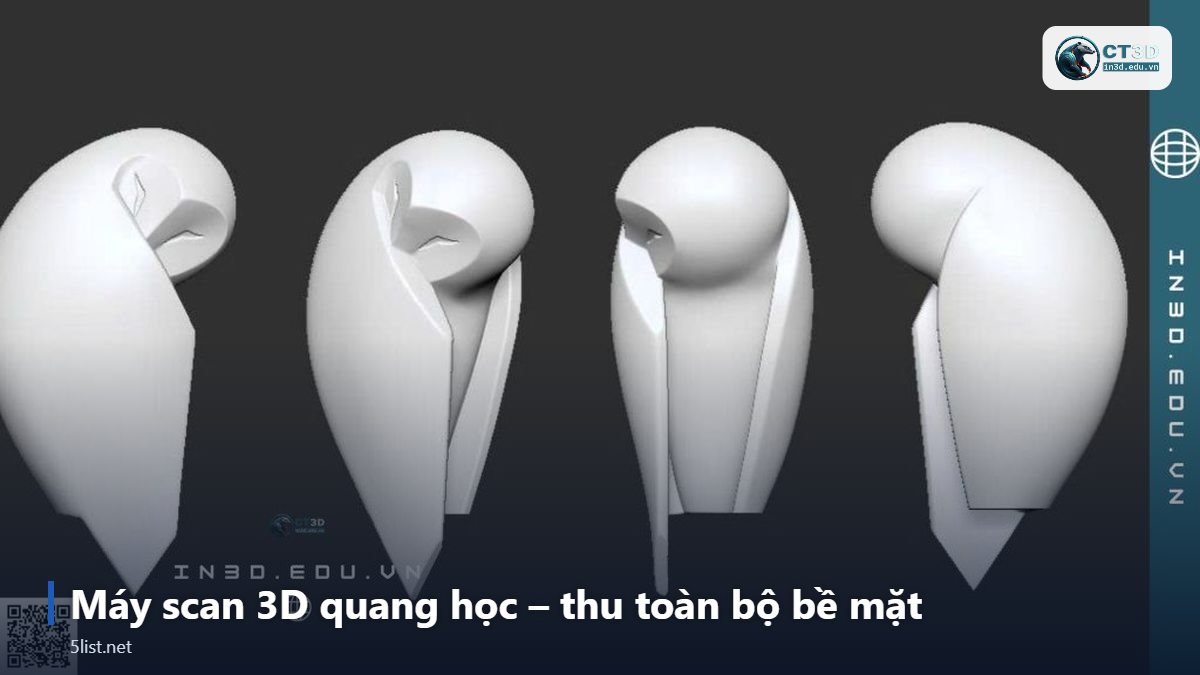 Máy scan 3D quang học – thu toàn bộ bề mặt – Top 5 thiết bị đo kiểm 3D trong QC sản xuất: CMM, scan 3D, t