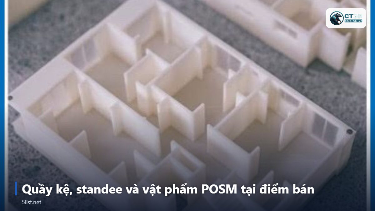 Quầy kệ, standee và vật phẩm POSM tại điểm bán – Top 5 ứng dụng in 3D và CNC xốp trong quảng cáo, sự kiện, PO
